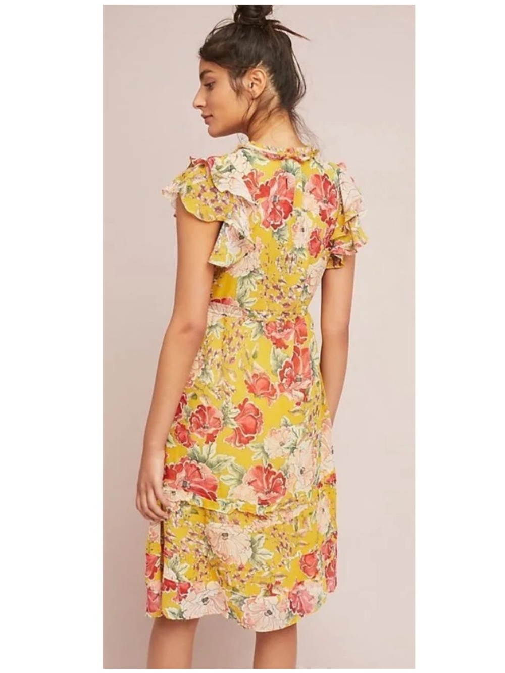 Anthropologie Dolan Left Coast Collection Ellory Floral Silk Ruffle Midi Dress - Picture 3 of 11